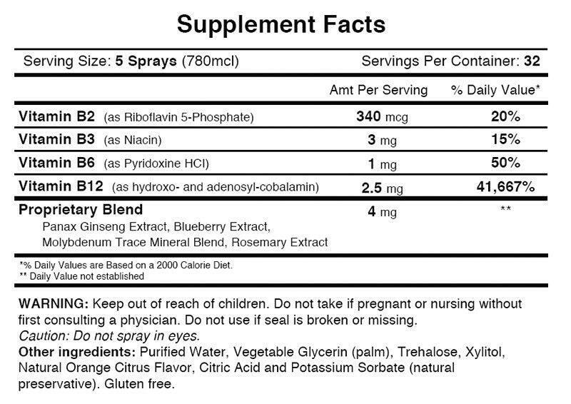 Hydroxaden 2.5 B12 Spray Supplement facts - Holistic Blends
