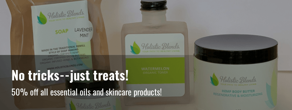 No tricks--just treats!  50% off all essential oils and skincare products!